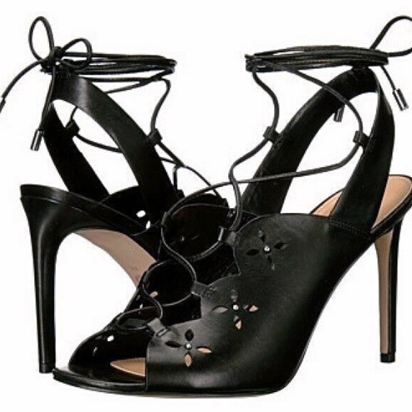 MICHAEL KORS THALIA BLACK LEATHER LACE UP SANDALS STILETTO HEELS SHOES PUMPS 9.5 - Picture 5 of 11